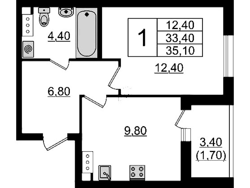 1-комнатная квартира 35.1 м², 8/9 эт., ЖК «А101 Лаголово»